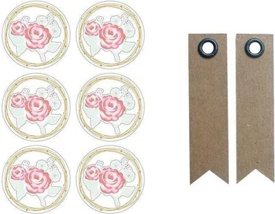 Produktbild von Aufkleber 3D Ø 4 cm - Rosa auf weißem Hintergrund + 20 Wimpel Kraft Etiketten