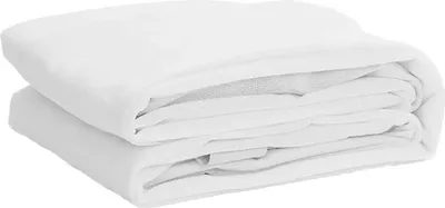 A folded white mattress protector on a white background.