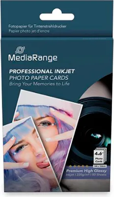 Produktbild von MediaRange MRINK104, Hoch-Glanz, 220 g/m², Tintenstrahl, Weiß, 50 Blätter, 100 mm