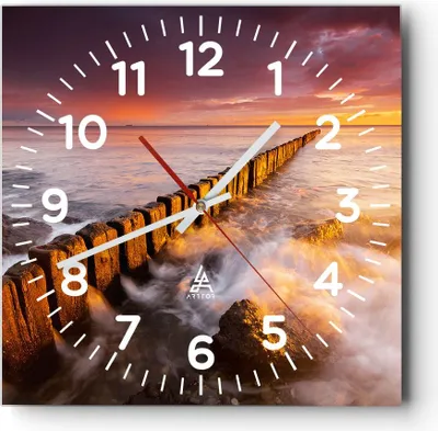 Produktbild von Wanduhr - Quadrat - Glasuhr - Boot Landschaft Meer Ostsee - 30x30cm - Schleichendes Uhrwerk - Lautlos - zum Aufhängen bereit - Dekoration Modern - Wanddekoration aus Glas - C4AC30x30-3137