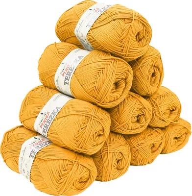 Produktbild von 10 x 50g Strickgarn Terezka 100% Baumwolle Baumwollgarn Häkelgarn, Farbe:goldgelb
