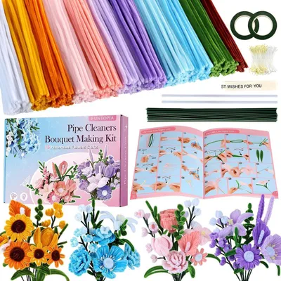 Obrázok produktu pre Sada na výrobu ozdobných pomponov pre kvetinové aranžmány, 540 kusov, 11 farieb, 30 cm, s návodom a darčekovou krabičkou