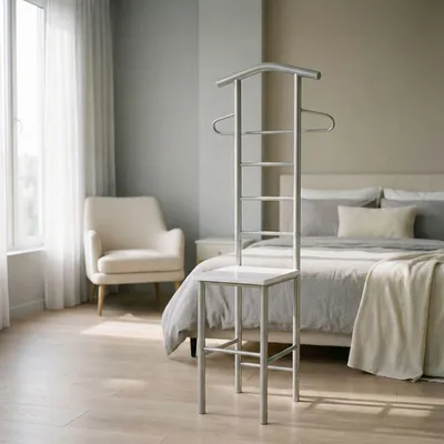 Produktbild von Herrendiener Stummer Diener Kleiderständer JIVO, in weiß alufarben,121 cm, Garderobe mit Hosenbügel