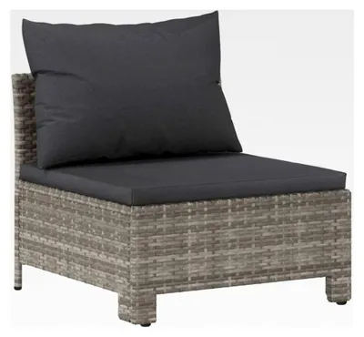 Produktbild von Mittelsofa für den Garten mit Kissen, Gartensofa, Einzelsofa, Gartenmöbel, Rattanmöbel, Sitzgruppe, Lounge für Terrasse und Balkon, Grau, Poly Rattan