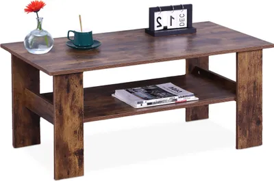Produktbild von Relaxdays Couchtisch, HBT: 43,5x100x50 cm, Wohnzimmertisch mit unterer Ablage, moderner Sofatisch, Holzoptik, braun