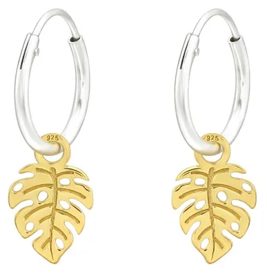 Produktbild von Creolen mit Blatt Anhänger 925 Silber Bicolor Ohrringe – Monstera Design