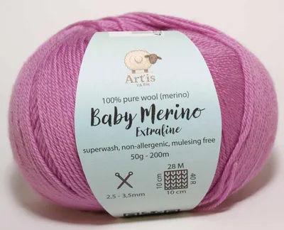 Obrázok produktu pre Baby Merino Extrafine Art'is Yarn 100 % Vlna | Bez mulesingu a superwash (50 g / 200 m) (156 svetloružovo-fialová)