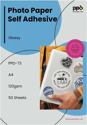 Imagen del producto de Papel adhesivo para impresora de inyección de tinta, formato A4, 50 hojas, 120 g/m², autoadhesivo, brillante, para etiquetas