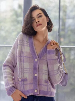 Produktbild von Orsay Hellviolette karierte Strickjacke für Damen 511198447000__XL