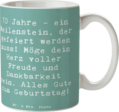 Produktbild von Mr. & Mrs. Panda Becher Spruch 70. Geburtstag Meilenstein - Meeresbrise - Geschenk, besondere Anlässe, Erinnerungen, Happy Birthday, Tasse, Kaffeebecher, Dankbarkeit