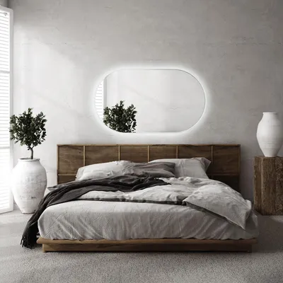 Obrázek produktu pro Závěsné zrcadlo LED oválného tvaru - ložnice obývací pokoj - zrcadlo v boho stylu - LED barva studená (6500K) - 40 cm x 70 cm