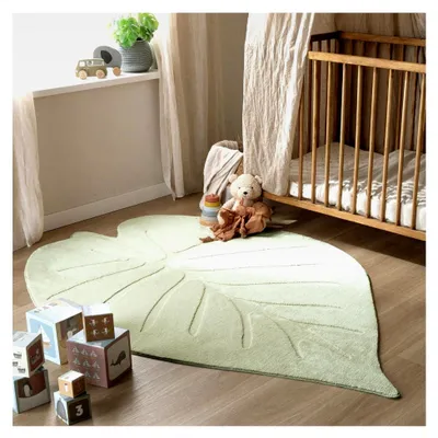 Produktbild von Waschbarer Kinderteppich - Coco Blatt Grün - Einfarbig - Für Kinderzimmer, Babyzimmer, Jugendzimmer - Jungen - Mädchen - Teppich