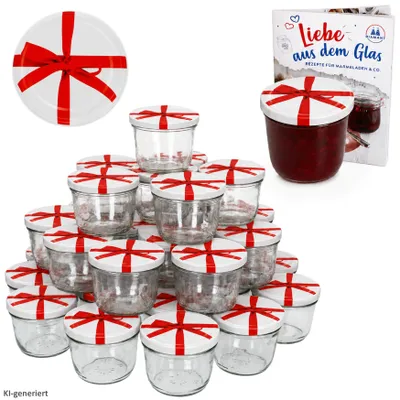 Produktbild von 100er Set Sturzglas 230 ml To 82 Schleifendekor Deckel incl. Diamant Gelierzauber Rezeptheft
