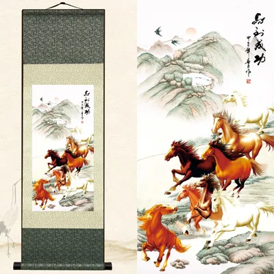 Immagine prodotto di Decorazione murale in stile asiatico con cavallo, 92 x 30 cm