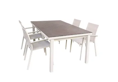 Produktbild von 5-tlg. Alu Gartenmöbel Set weiß ausziehbarer Tisch 180-240 cm mit 4 stapelbaren Stühlen