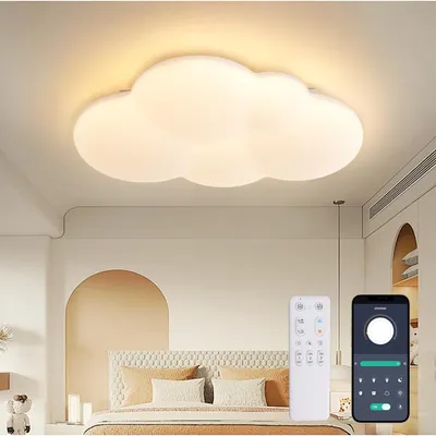 Zdjęcie produktu dla Lampa sufitowa LED 50CM - Nowoczesna lampa dziecięca - Lampa sufitowa w kształcie chmur - Lampa do sypialni - Z regulacją jasności z pilotem - Funkcja nocna - Lampa do pokoju