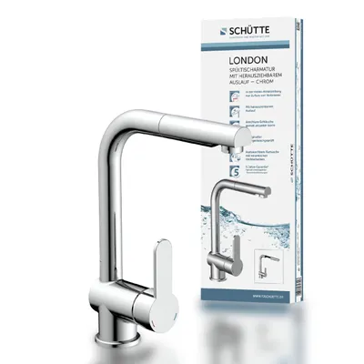 Obrázek produktu pro SCHÜTTE kuchyňská baterie LONDON s výtokem na nádobí, vytahovací kuchyňská baterie, jednopáková kuchyňská baterie chromová
