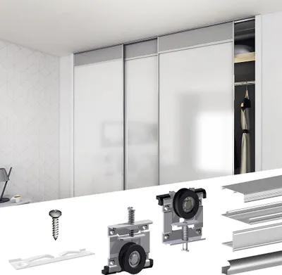 Produktbild von Schiebetürbeschlag SLID'UP 210, 270 cm, 16 mm, 3 Türen bis 70 kg, silber, für Schränke, Kleiderschränke, Wandschränke