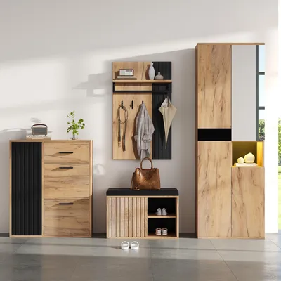 HOMCOM 3-teiliges Möbel-Set Für Flur – Kleiderständer Mit Schublade, Schuhschrank & Spiegel