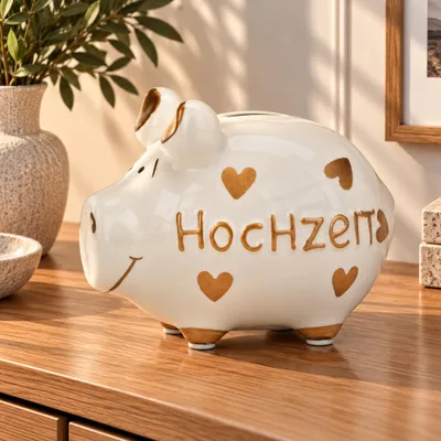 Produktbild von Spardose Sparschwein HOCHZEIT weiß, gold 12,5 cm