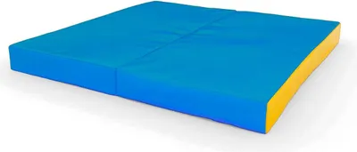 Image de Tapis de gymnastique en 2 parties 100x100x10 bleu et jaune | Tapis de sol souple | Tapis de gymnastique | Tapis de fitness