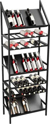 Obrázek produktu pro MetaloPro Regál Na Víno Alsace – Černý Kovový Regál Na 49 Lahví Vína, Robustní Design, Ideální Do Kuchyně, Sklepa Nebo Baru – 170×60×30cm