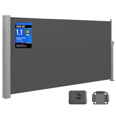 Produktbild von SONGMICS Seitenmarkise, Sichtschutz, 160 x 400 cm, ausziehbar，Markise, aus 220 g/m² Polyester,Blickdicht, Seitenrollo, für Balkon, Terrasse, Garten, anthrazit GSA564G01