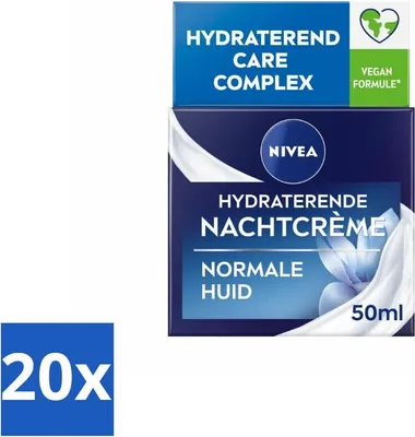 Produktbild von NIVEA – Nachtcreme – Essentials Moisturizing – Für normale bis Mischhaut – Mit Lotusextrakt, Wasserlilienextrakt, Vitamin E & Provitamin B5 – 50 ml - Vorteilspack - 20 Stücke