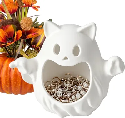 Produktbild von Halloween Süßigkeiten Geisterkatze Tischorganizer zur Aufbewahrung | Halloween BonbonSnackhalter Für Feiertags-Partytisch Kaminsims Fenster Eingang Innen- Und