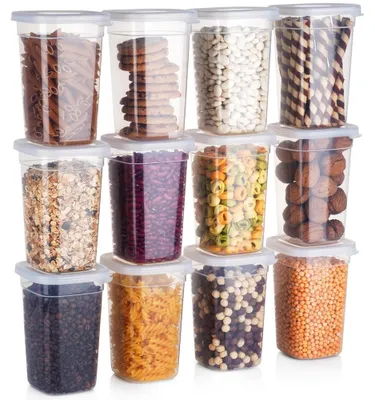 Obrázek produktu pro Vilde | Sada 12 úložných nádob – objem 1 litr – rozměry 11x16 cm – plast – průhledné – vhodné do mikrovlnné trouby
