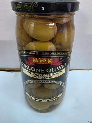 Immagine prodotto di Olive greche verdi, ripiene di aglio, in salamoia, 350g