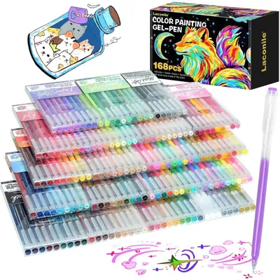 Produktbild von Gelstifte Set 168 Stück 162 Farben für Erwachsene, Journaling, Zeichnen, Malbücher, Morandi, Pastell, Metallic, 0,5mm Spitze