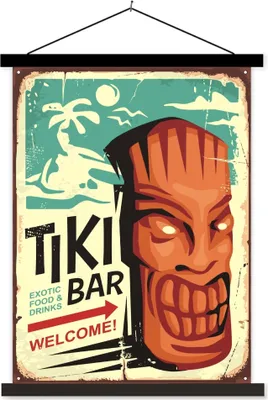 Produktbild von MuchoWow® Textilposter Maske - Vintage - Tiki 60x80 cm mit schwarzem Rahmen - Plakathalter