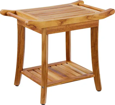 Obrázok produktu pre Teaková sprchová lavica 22 x 14,4 x 18,5 palca Drevená sprchová stolička do kúpeľne