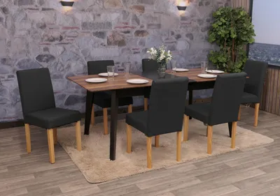 Produktbild von 6er-Set Esszimmerstuhl Stuhl Küchenstuhl Littau  Textil, schwarz, helle Beine