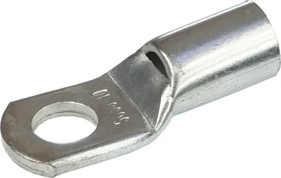 A close-up, isolated shot of a metal electrical connector on a white background.