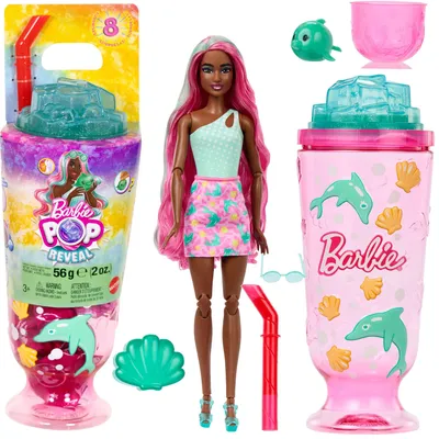 Produktbild von Barbie Pop Reveal -Puppe und Zubehör, Slushy mit Ozeanmotiven, Modepuppe, Haustier, Schleim und Farbwechsel, Modepuppe, Weiblich, 3 Jahr(e), Junge/Mädchen, 105 mm, Mehrfarbig