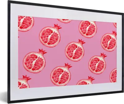 Produktbild von MuchoWow® Gerahmtes Poster Obst - Rosa - Muster 60x40 cm - Poster mit Schwarzem Bilderrahmen Wandposter Rahmen Foto Bilder - Schlafzimmer - Plakat in Rahmen - Drucken