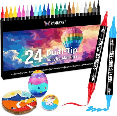 Imagen del producto de Rotuladores acrílicos - Set de rotuladores acrílicos - 24 colores - Punta doble con punta fina y punta gruesa