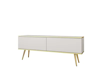 Obrázok produktu pre TV skrinka, biela, s rozmermi 135 cm x 53 cm x 32 cm, s zlatými nožičkami