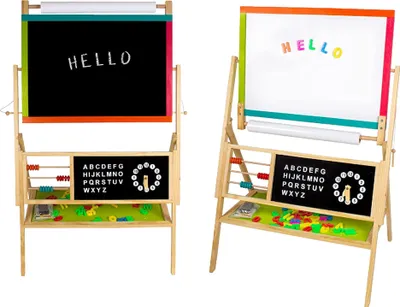 Produktbild von Ginger Home 3-in-1 Kinder Tafel, Magnetische Maltafel mit Abakus & Uhr, Holz Staffelei für Lernspaß