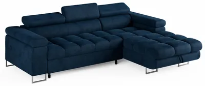 Produktbild von ECKSOFA CLOUD Rechts Dunkelblau L-Form Velours-Stoff mit Schlaffunktion und Bettkasten