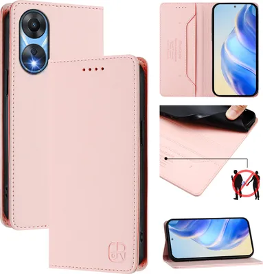 Immagine prodotto di Custodia in pelle per Oppo A78 5G, flip case con slot per carte, portafoglio e supporto Rosa