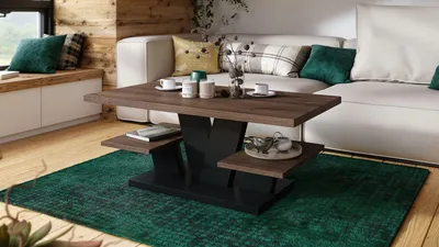 Produktbild von Design Couchtisch Viva Wohnzimmertisch mit Ablage, Eiche dunkel - Schwarz matt