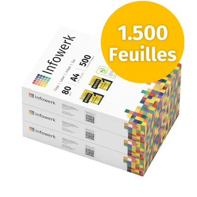 Image de Infowerk Papier d'impression Papier de copie 1500 feuilles 3 x 500 A4 80 g Premium White  PEFC