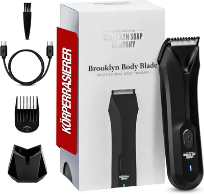 Produktbild von Body Groomer Herren Trimmer, wasserdicht, L-Klinge für Intimbereich, LED Licht, 90 Min Akku, 3 Kammaufsätze, USB-C, präzise Körperrasur