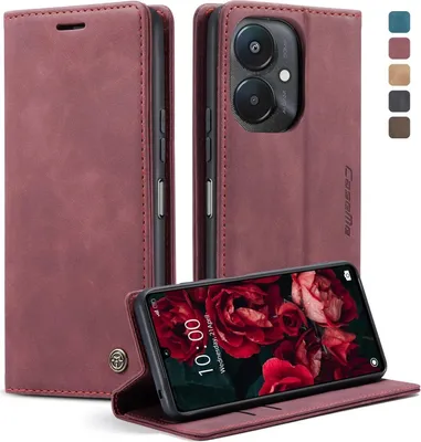 Zdjęcie produktu dla Etui na telefon komórkowy Xiaomi Redmi 13C Skórzane etui z funkcją podstawki magnetycznej - czerwone wino