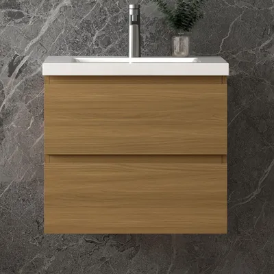 Produktbild von Waschbeckenunterschrank, Walnussfarbe Badezimmerschrank, 60x37x52cm, Sanfter Schluss, Badschrank, Unterschrank mit Waschbecken