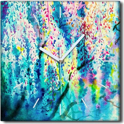 Produktbild von Coloray Uhr auf Leinwand 30x30 cm Wand Uhr Dekoration Wohnzimmer Segeltuch weiße Zeiger -Abstraktion Aquarell