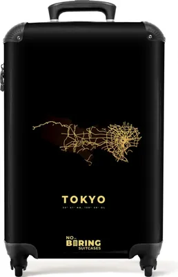 Produktbild von NoBoringSuitcases.com® Koffer Handgepäck Trolley Rollkoffer Kleine Reisekoffer mit 4 Rollen - Tokio - Stadtplan - Karte - Gold - Japan - Cabin Size < 55x40x23 cm & 55x40x20 cm - Fotokoffer - Kabinenkoffer - BoardgepäckHandgepäck Koffer 55x35x20 cm, 36L,